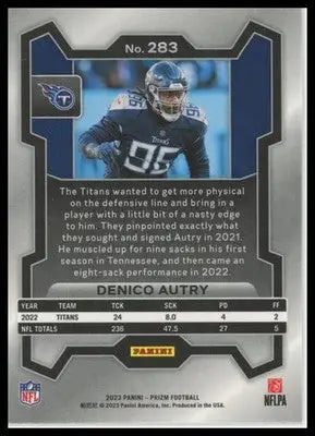 Denico Autry 2023 Panini Prizm #283 Tennessee Titans