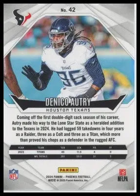 Denico Autry 2024 Panini Phoenix #42 Houston Texans