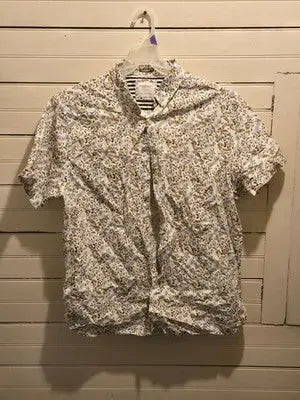 Denim & Flower Ricky Singh Shirt Mens XL Floral Short Sleeve Button Front White - Apparel