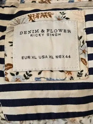 Denim & Flower Ricky Singh Shirt Mens XL Floral Short Sleeve Button Front White - Apparel