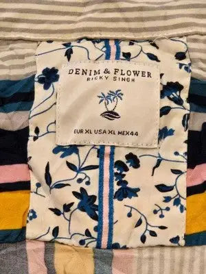 Denim & Flower Shirt Mens XL Striped Short Sleeve Button Front Multicolor Casual - Apparel