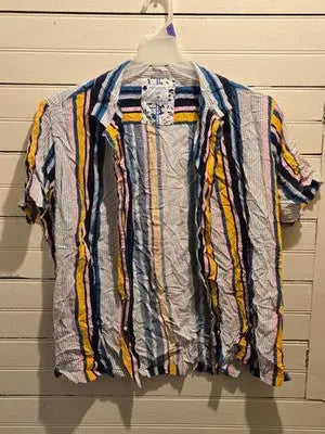 Denim & Flower Shirt Mens XL Striped Short Sleeve Button Front Multicolor Casual - Apparel