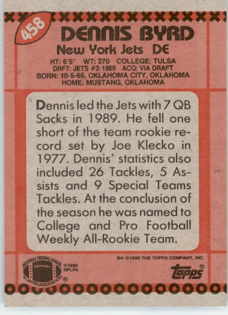 Dennis Byrd - 1990 Topps - #458 - RC Football