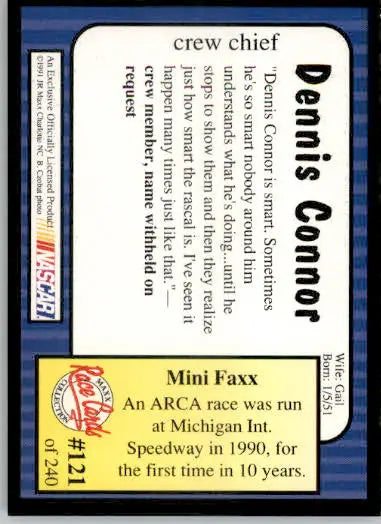 Dennis Connor - 1991 Maxx - #121 - Racing - Racing Card Single