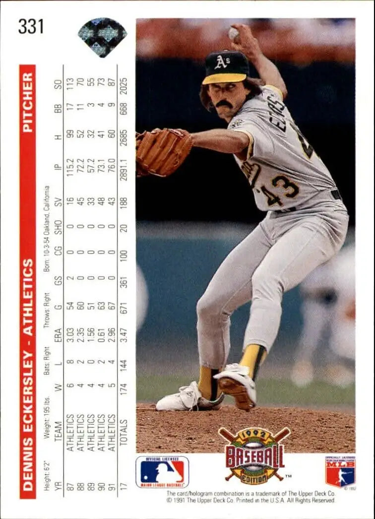 Dennis Eckersley 1992 Upper Deck MLB #331 Baseball Card Oakland Athletics - Baseball Card Single