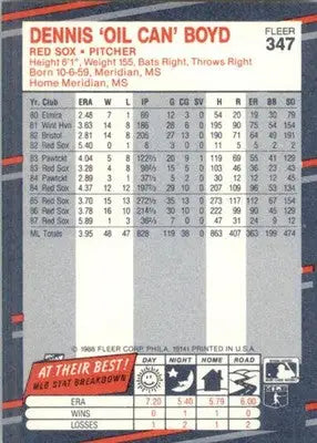 Dennis ’Oil Can’ Boyd - 1988 Fleer - #347 - Baseball - Baseball Card Single