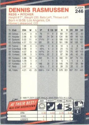 Dennis Rasmussen - 1988 Fleer - #246 - Baseball - Baseball Card Single