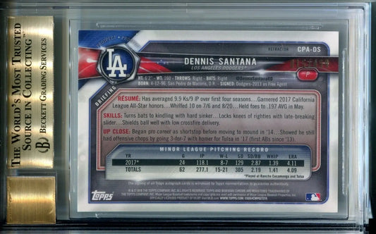 Graded Dennis Santana Bowman Chrome Refractor RC Auto 15/499 BGS 9.5/10 LA Dodgers