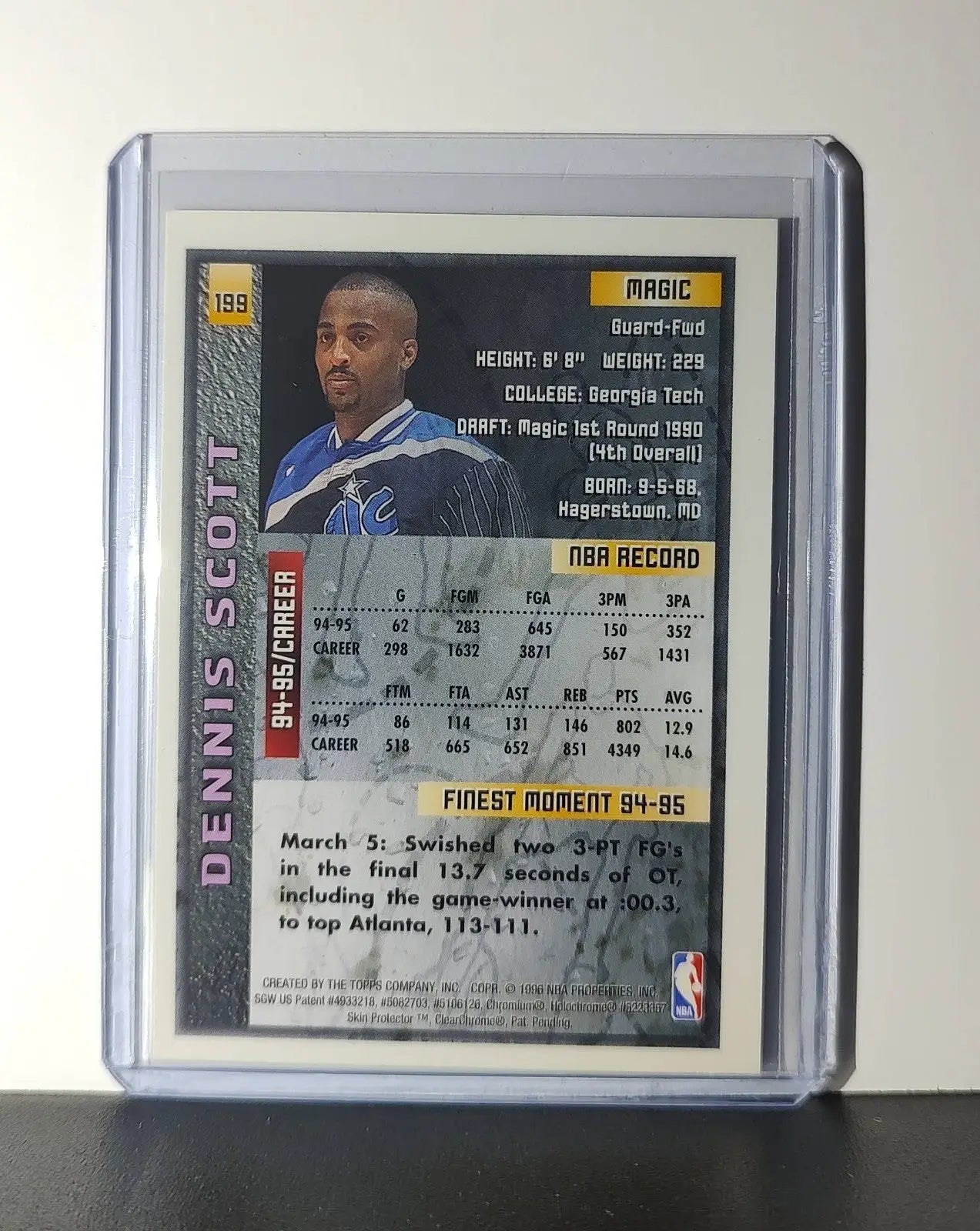 Dennis Scott 1995-96 Topps Finest NBA #199 Card Orlando Magic