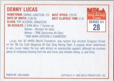 Denny Lucas - 1989 Mega Drag - #28 - Racing - Racing Card Single