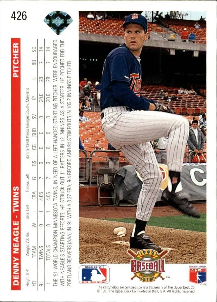 Denny Neagle 1992 Upper Deck MLB #426 Baseball Card Minnesota Twins