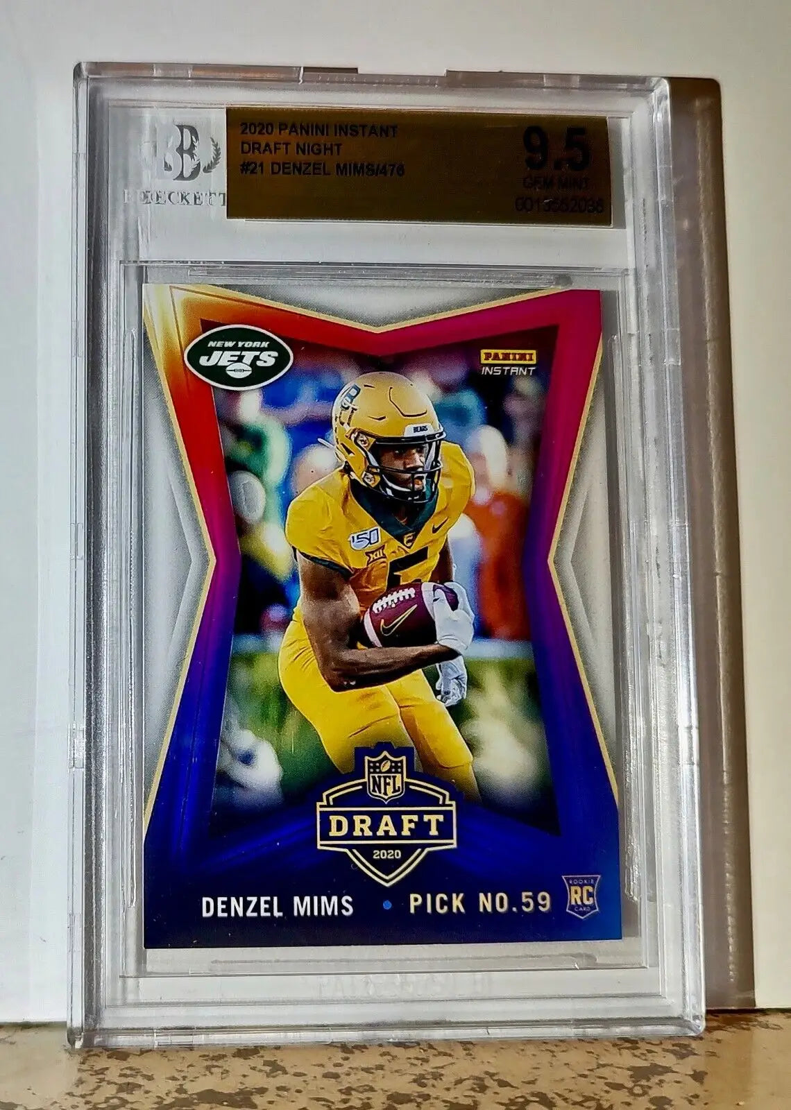 Denzel Mims 2020 Panini NFL #21 Draft Night Rookie 1 of 476 BGS 9.5 Gem Jets - Football Card Single