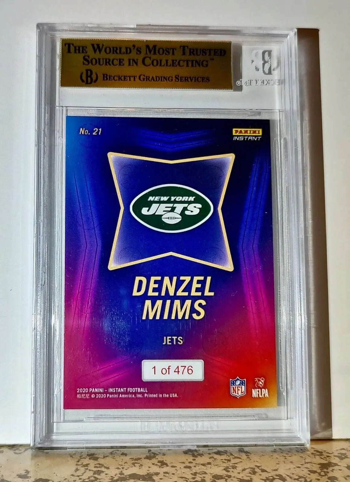 Denzel Mims 2020 Panini NFL #21 Draft Night Rookie 1 of 476 BGS 9.5 Gem Jets - Football Card Single