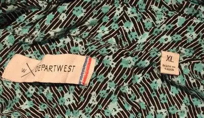 Departwest Blouse Womens XL Teal Black Short Sleeve Button Front Top Lightweight - Apparel