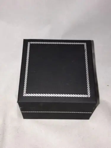 Black square box with rope trim for DEPT 1496 Pave M Pendant Fine Silver Plated Necklace