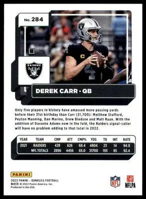 Derek Carr 2022 Donruss #284 Las Vegas Raiders - Football Card Single