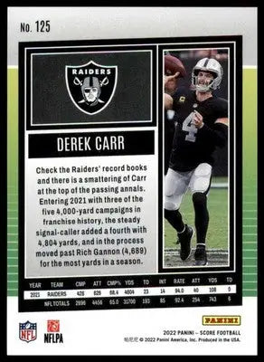 Derek Carr 2022 Score #125 Las Vegas Raiders - Football Card Single