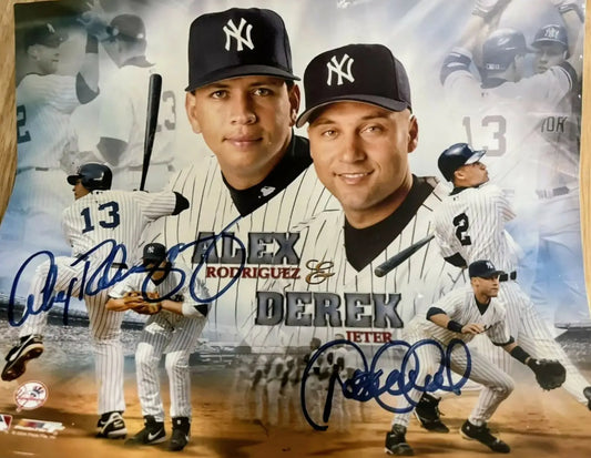 DEREK JETER & ALEX RODRIGUEZ DUAL AUTOGRAPH 8X10 PHOTO COA NY YANKEES HALL OF FAME - Sports Memorabilia