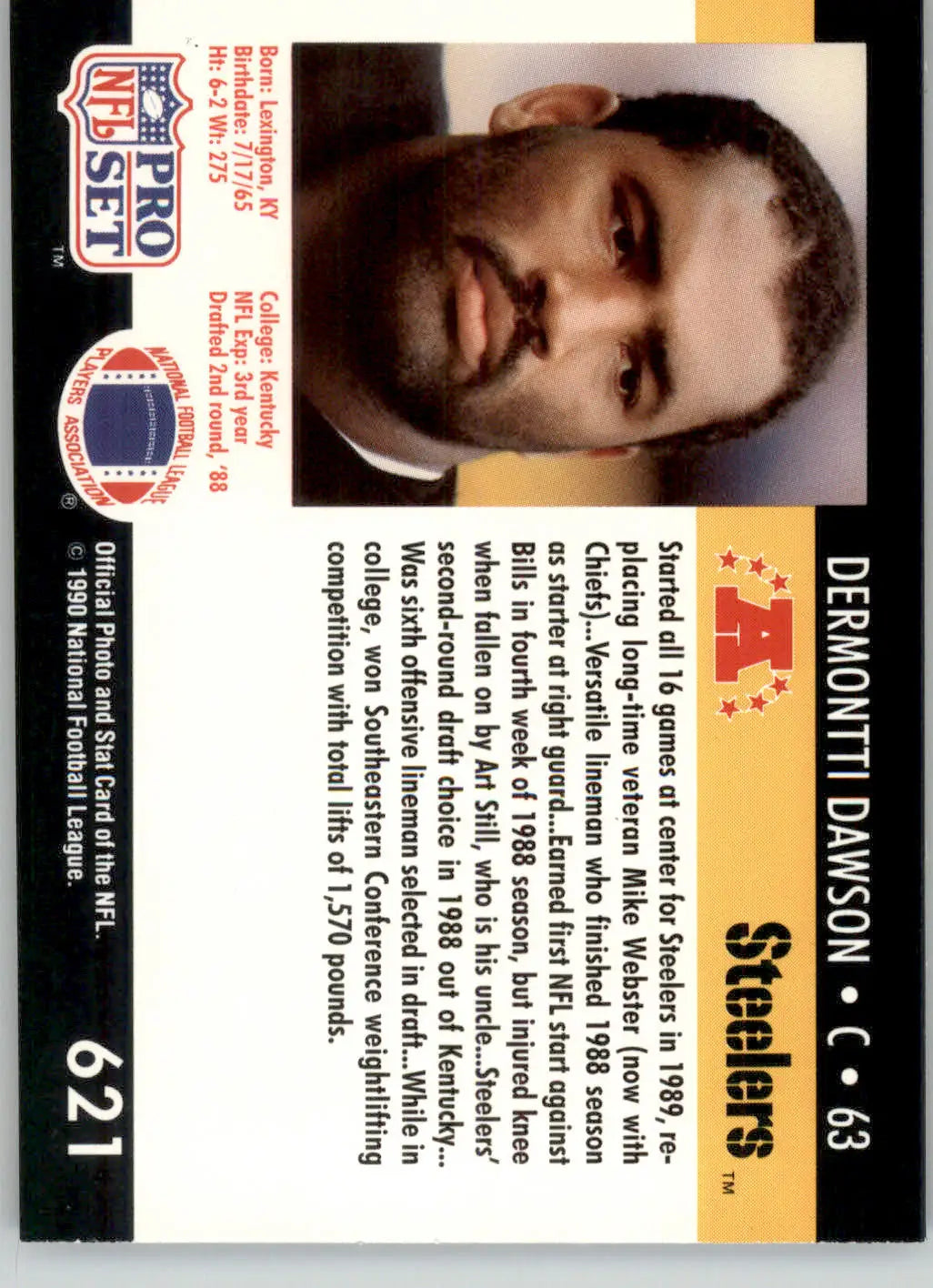 Dermontti Dawson - 1990 Pro Set - #621 - Football - Football Card Single