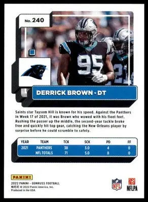 Derrick Brown 2022 Donruss #240 Carolina Panthers - Football Card Single