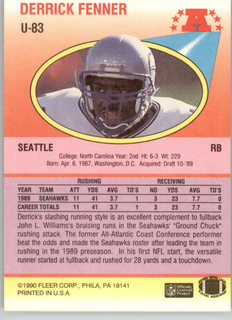 Derrick Fenner - 1990 Fleer Update - #U-83 - RC Football