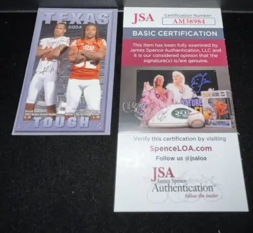 Signed Texas Longhorns football card with JSA certification and autographed schedule