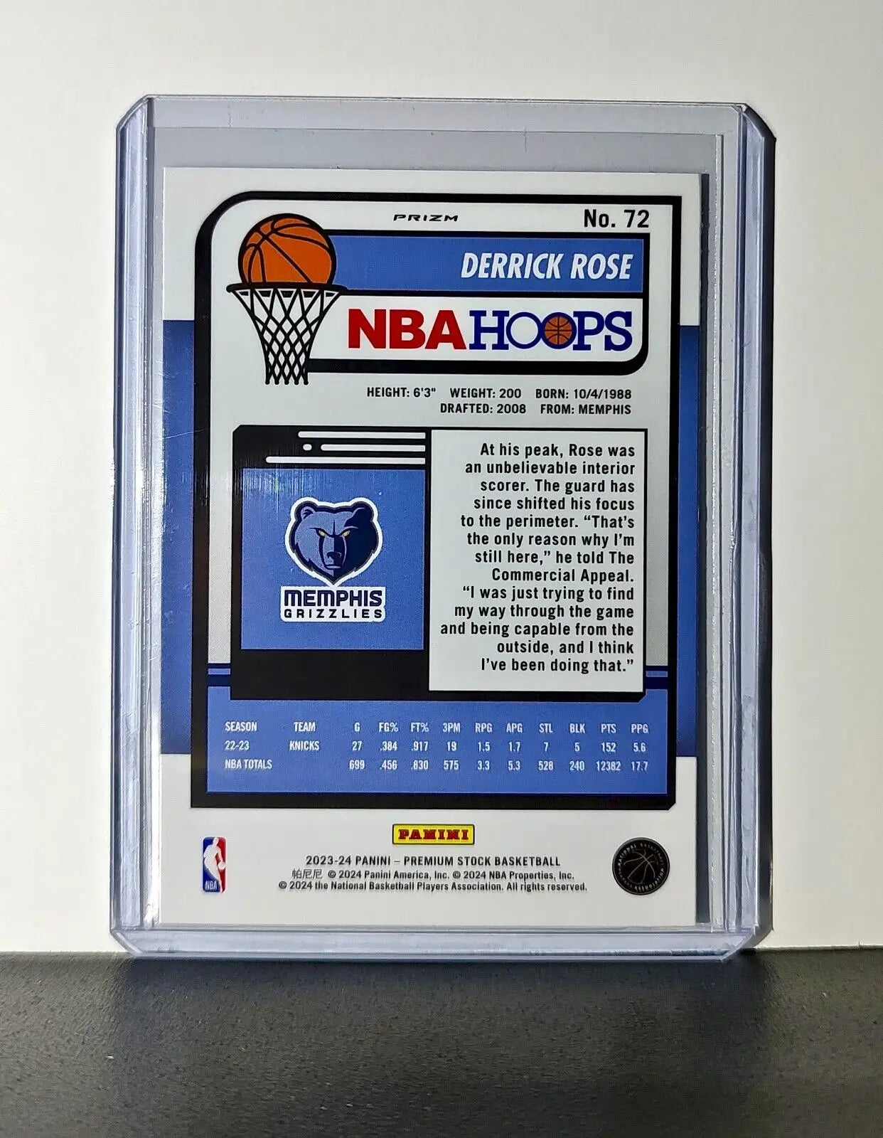 Derrick Rose 2023-24 Panini Premium NBA Hoops #72 Pulsar Prizm Grizzlies - Basketball Card Single