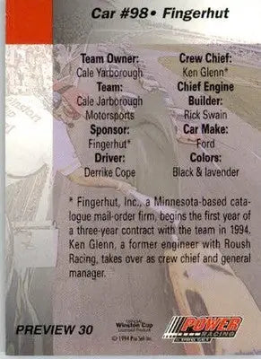 Derrike Cope’s Car - 1994 Power Preview - #30 - Racing - Racing Card Single