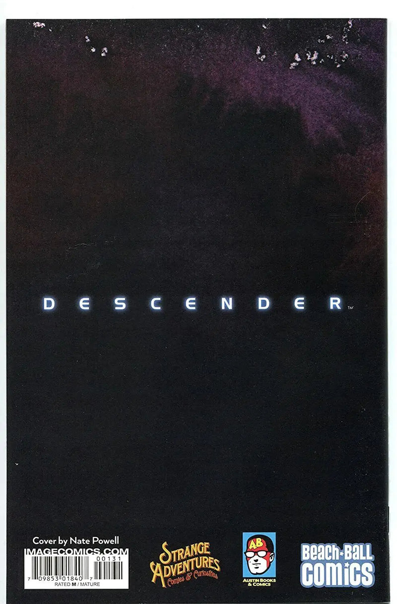 Comic book cover of Descender #1 2015 Austin Books Beach Ball Variant with trading cards