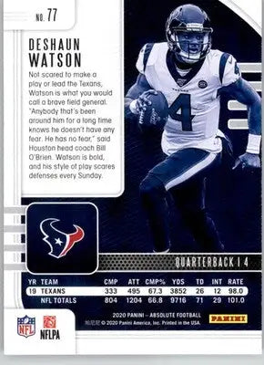 Deshaun Watson - 2020 Panini Absolute - #77 - Red Football - Football Card Single