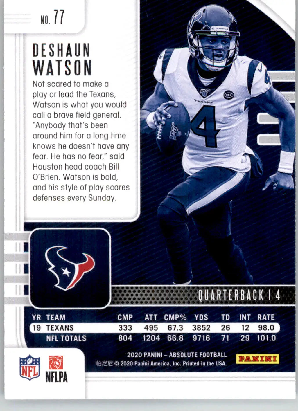 Deshaun Watson - 2020 Panini Absolute - #77 - Red Football - Football Card Single