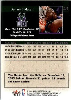Desmond Mason - 2003-04 Fleer Patchworks - #43 - Basketball - Basketball Card Single