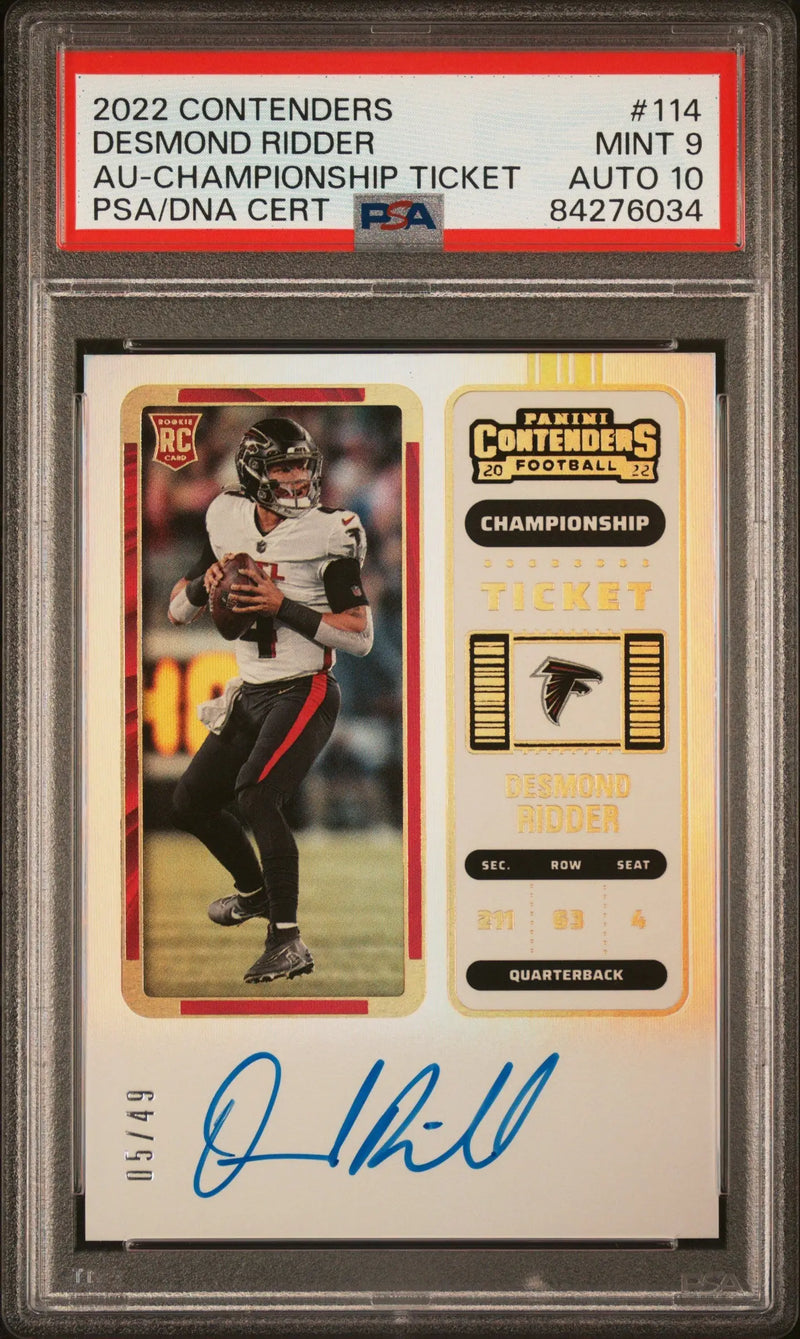 Desmond Ridder 2022 Contenders Championship Ticket Auto 5/49 PSA 9 Auto 10 - Football Card Single