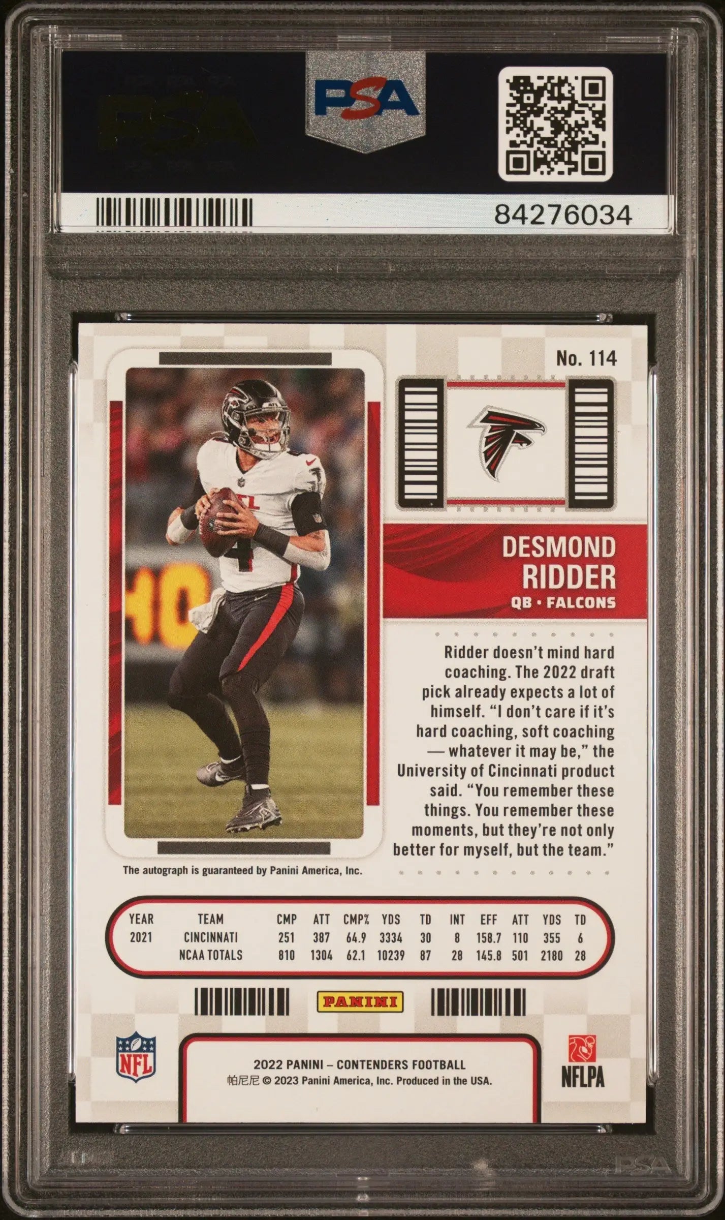 Desmond Ridder 2022 Contenders Championship Ticket Auto 5/49 PSA 9 Auto 10 - Football Card Single