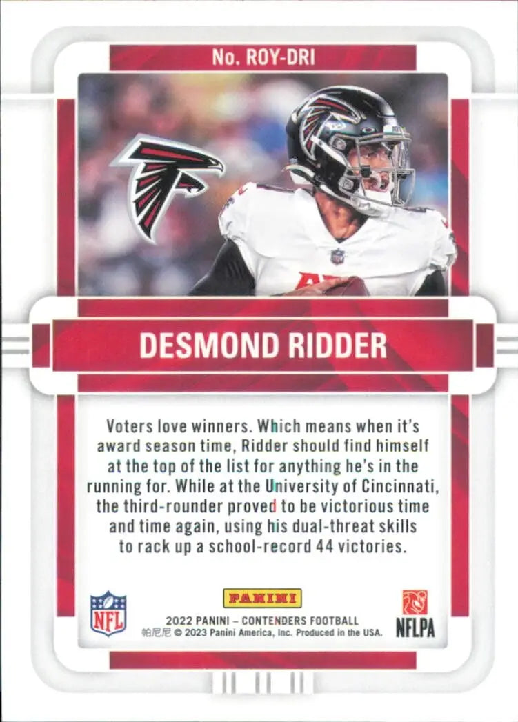 Desmond Ridder 2022 Panini Contenders Rookie of the Year #ROYDRI Atlanta Falcons - Football Card Single
