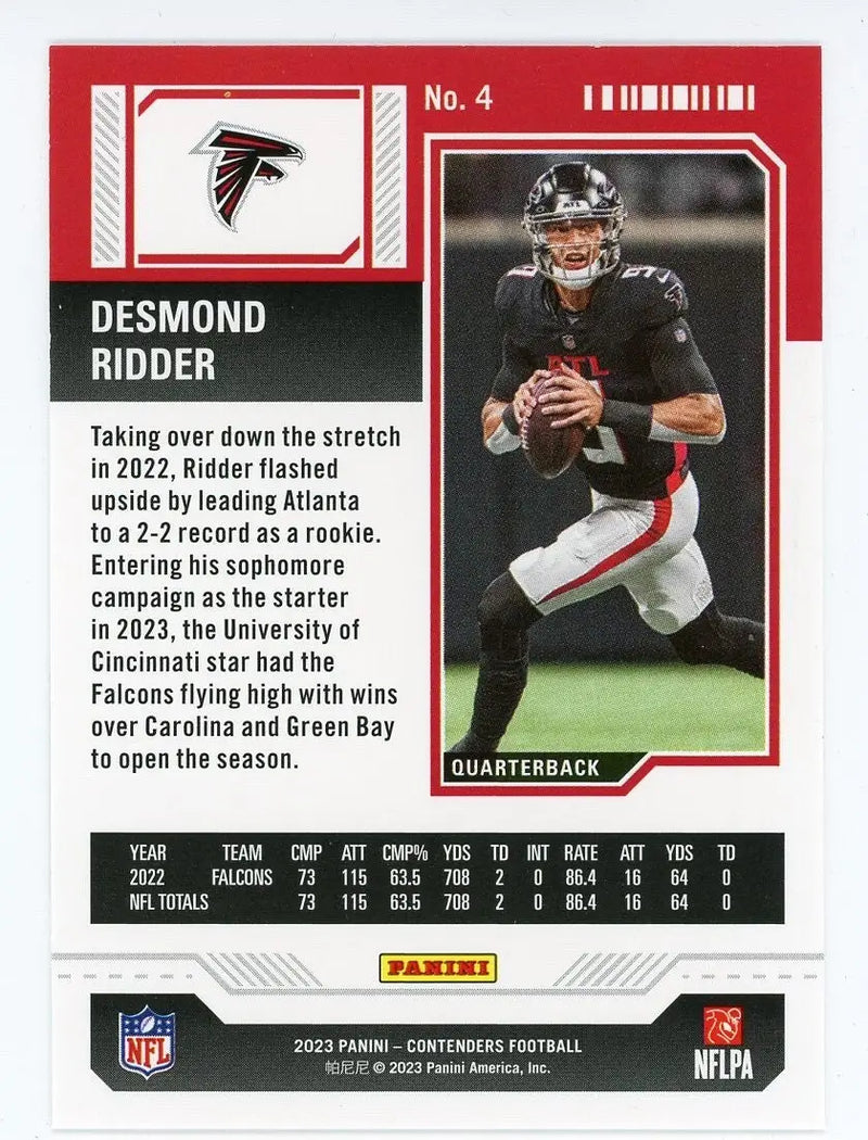 Desmond Ridder 2023 Panini Contenders Game Ticket Bronze #4 Atlanta Falcons Card - Football Card Single