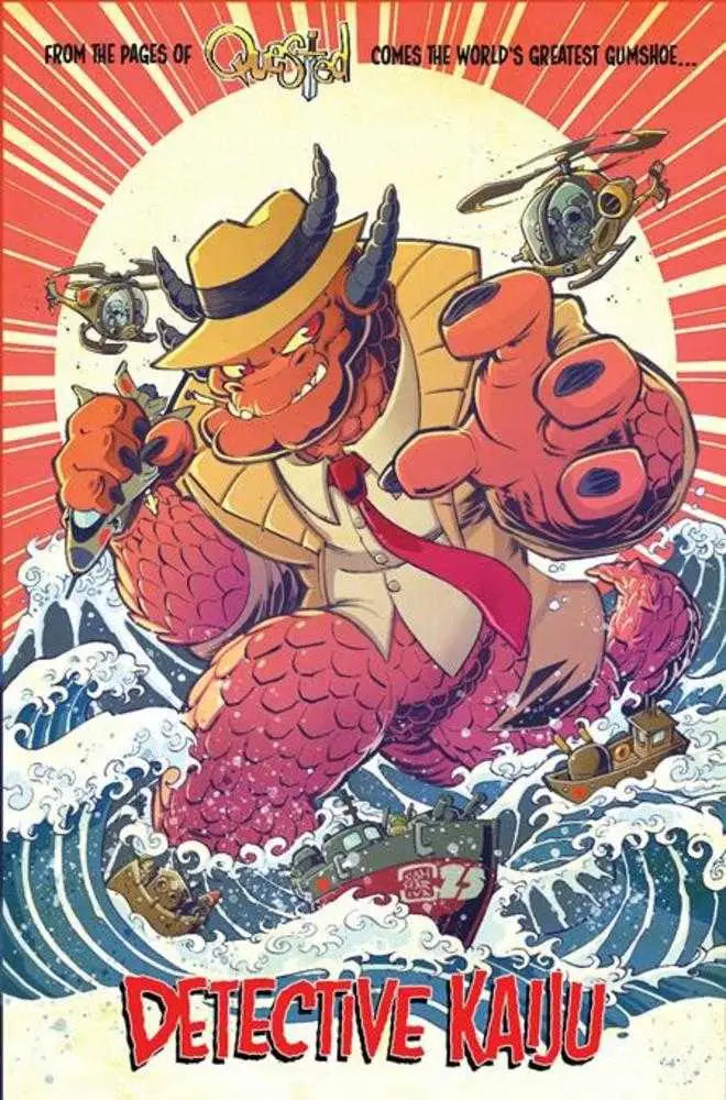 Cartoon detective kaiju from Detective Kaiju #1 Cover D Jon Sommariva Variant