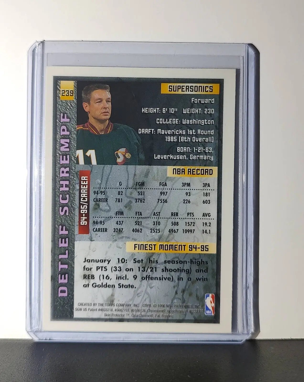 Detlef Schrempf 1995-96 Topps Finest NBA #239 Card SuperSonics
