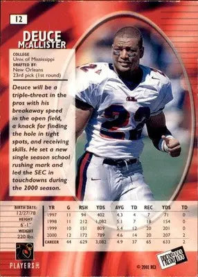Deuce McAllister - 2001 Press Pass SE - #12 - Football - Football Card Single