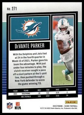 DeVante Parker 2022 Score #271 Miami Dolphins - Football Card Single