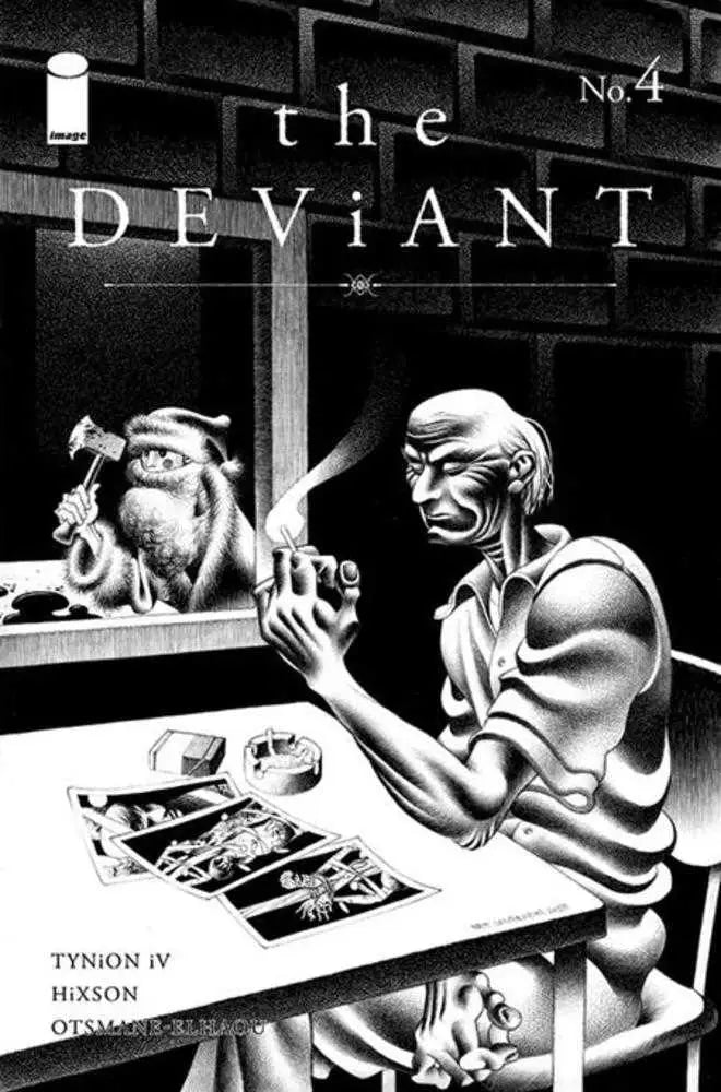 Comic book cover for The Deviant #4 featuring a figure with tools in black and white