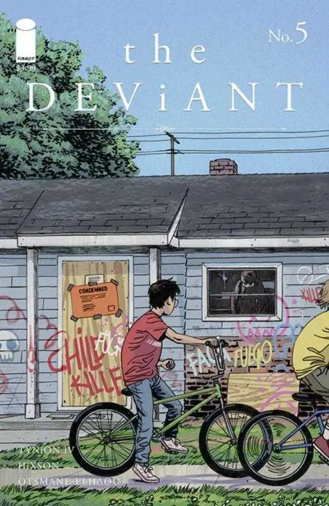 Comic book cover of Deviant No. 5 featuring BMX bike and graffiti garage artwork