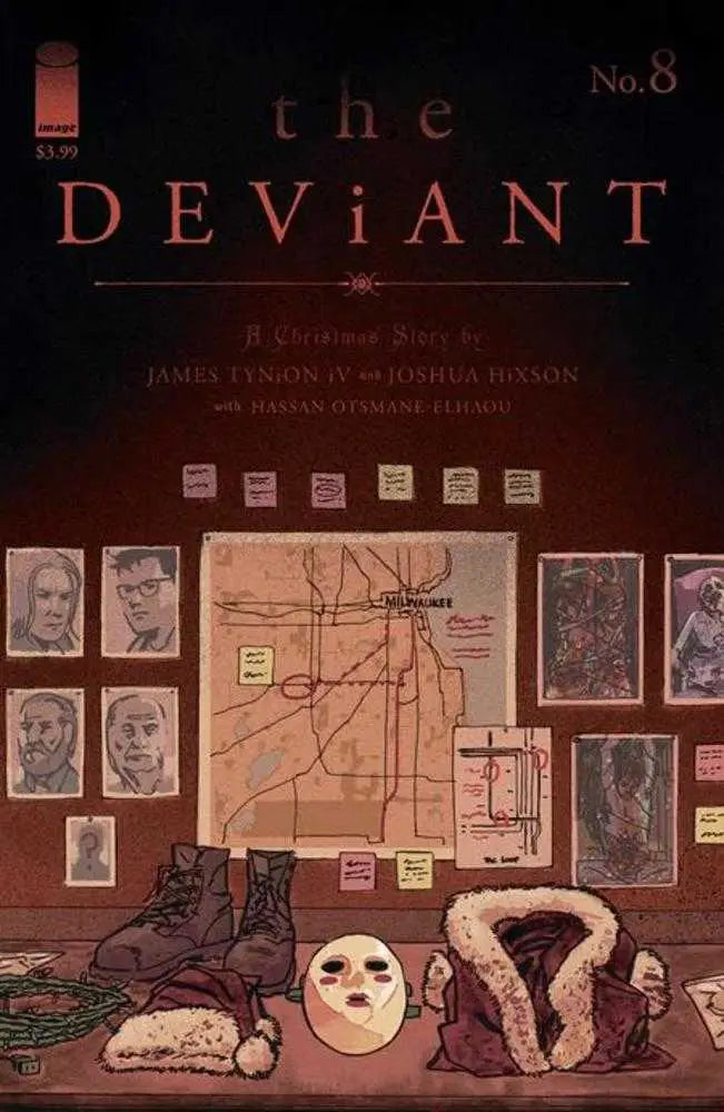Dark book cover for Deviant No. 8 featuring vintage photographs and worn boots collage