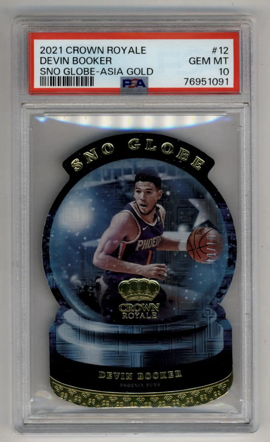 Devin Booker 2021-22 Crown Royale Sno Globe Asia Gold 04/10 PSA 10 Gem Mint - Basketball Card Single