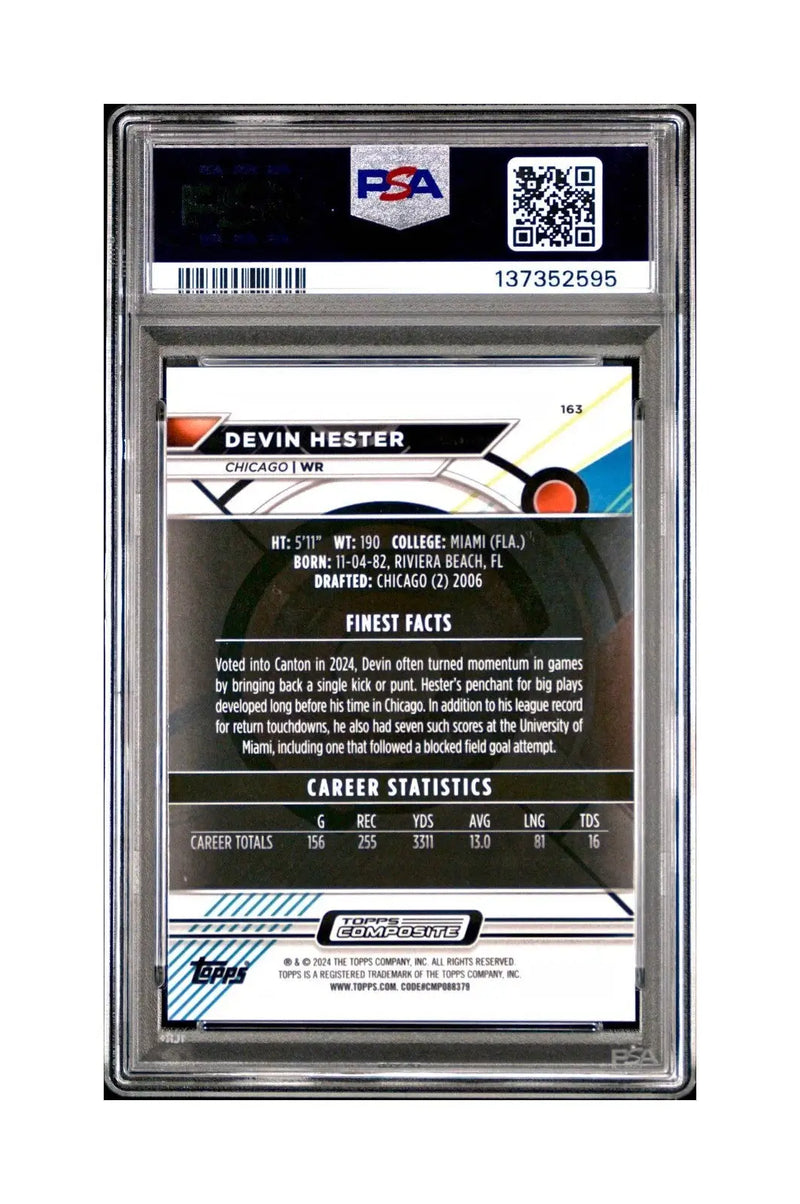 Devin Hester 2023 Topps Finest 325/325 #163 Sky Blue Refractor PSA 9 Mint