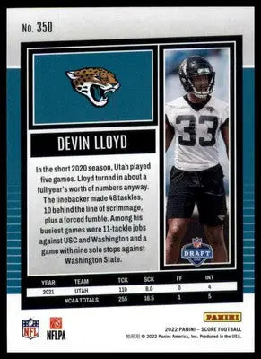 Devin Lloyd Rookie 2022 Score #350 Jacksonville Jaguars - Football Card Single