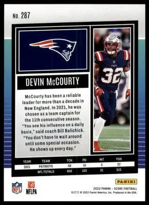Devin McCourty 2022 Score #287 New England Patriots - Football Card Single