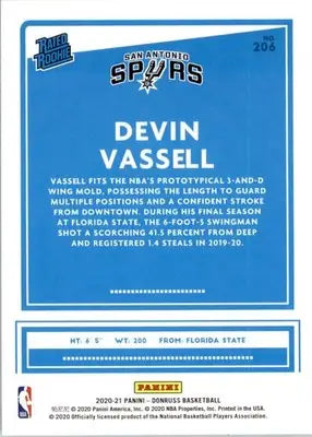 Devin Vassell - 2020-21 Donruss - #206 - RC Basketball - Basketball Card Single