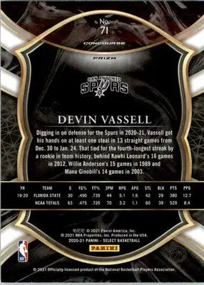 Devin Vassell - 2020-21 Panini Select - #71 - Blue Prizms RC Basketball - Basketball Card Single