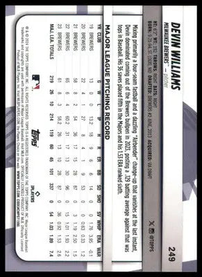 Devin Williams 2024 Topps Big League #249 Milwaukee Brewers - Baseball Card Single